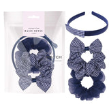Girls Gingham Check School Hair Accessories Set: Blue & White Plaid Scrunchies