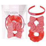Red and white gingham check hair accessories set with bow tie and bow