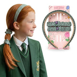 Girls Gingham Headband & Scrunchie School Hair Accessories - Dark Green - Headbands