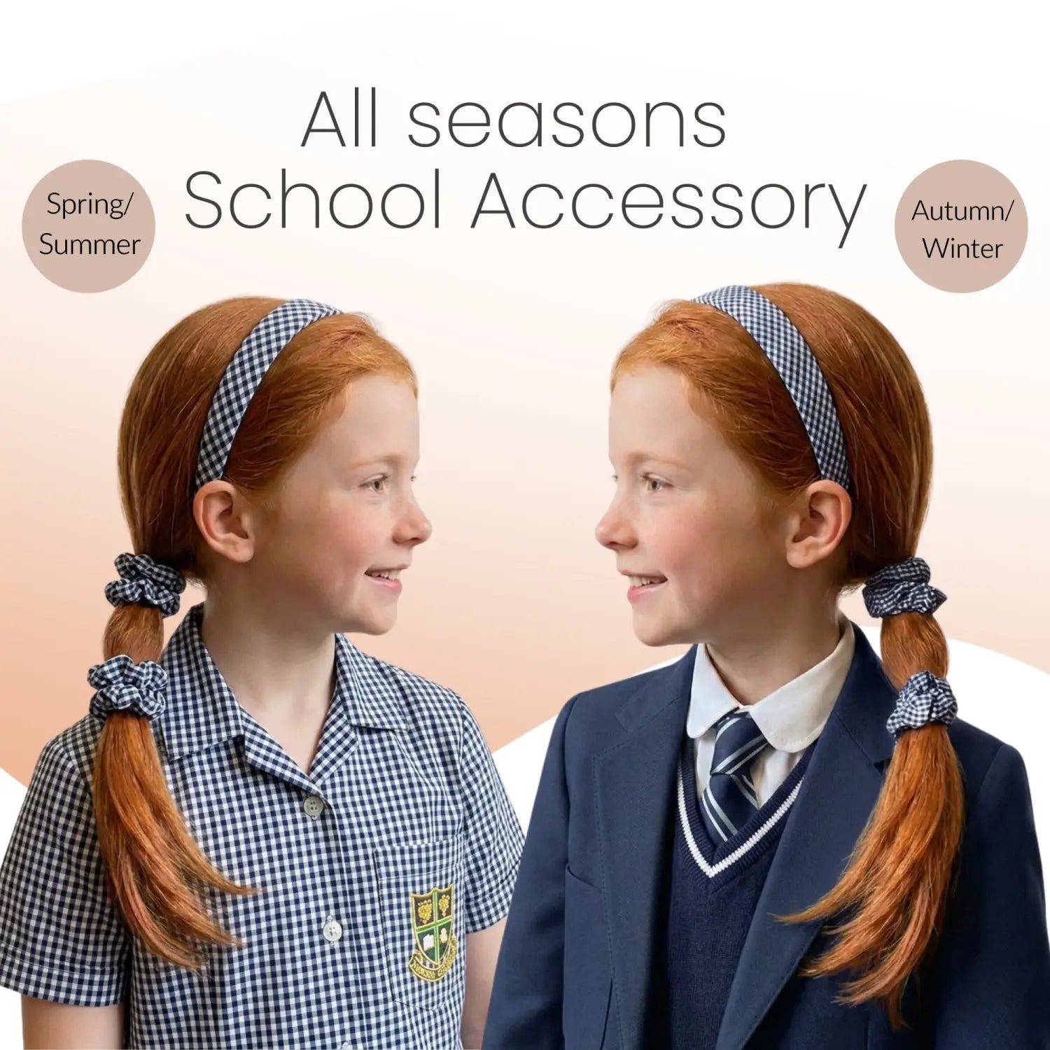 Girls Gingham Headband & Scrunchie School Hair Accessories - Headbands