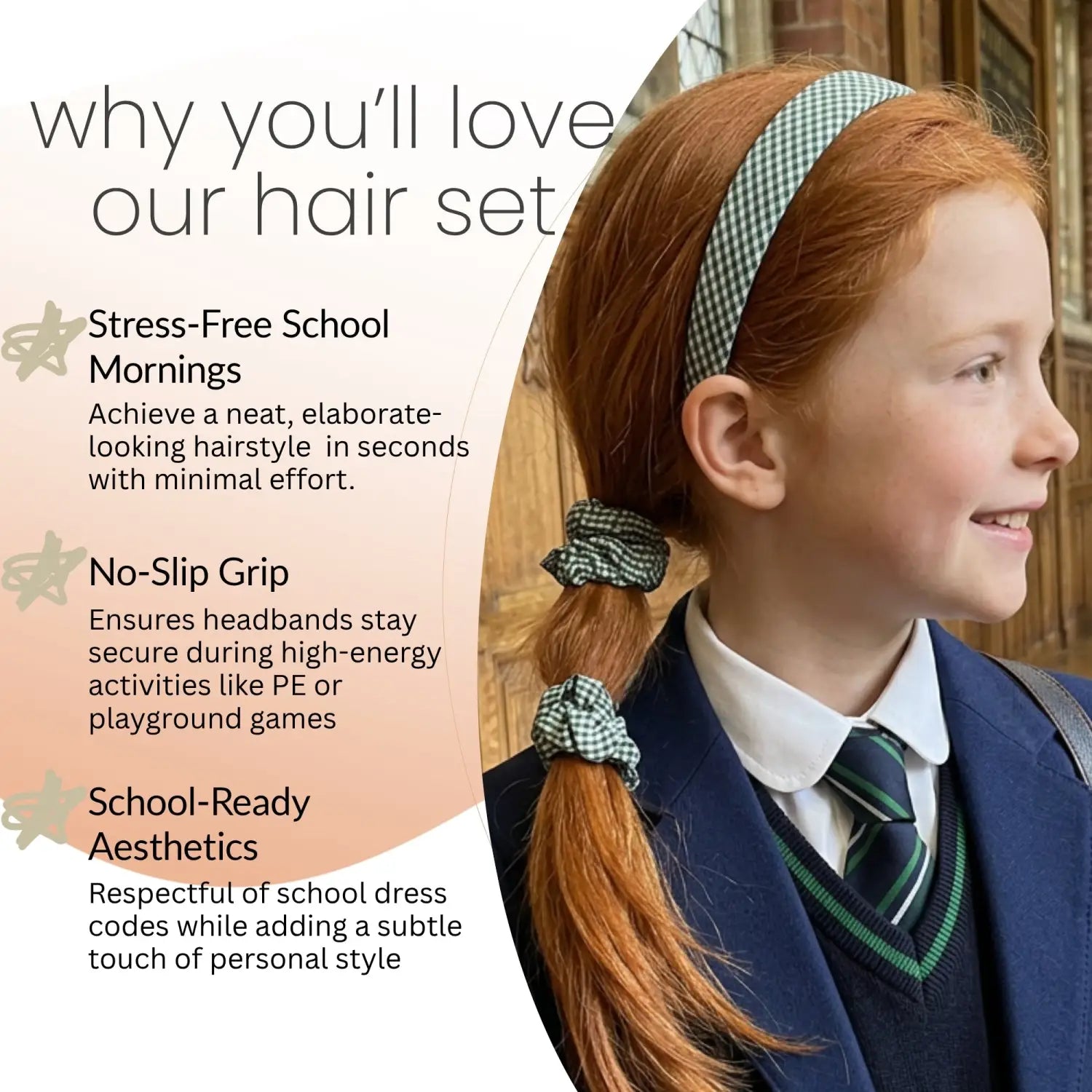 Girls Gingham Headband & Scrunchie School Hair Accessories - Headbands