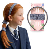 Girls Gingham Headband & Scrunchie School Hair Accessories - Navy - Headbands