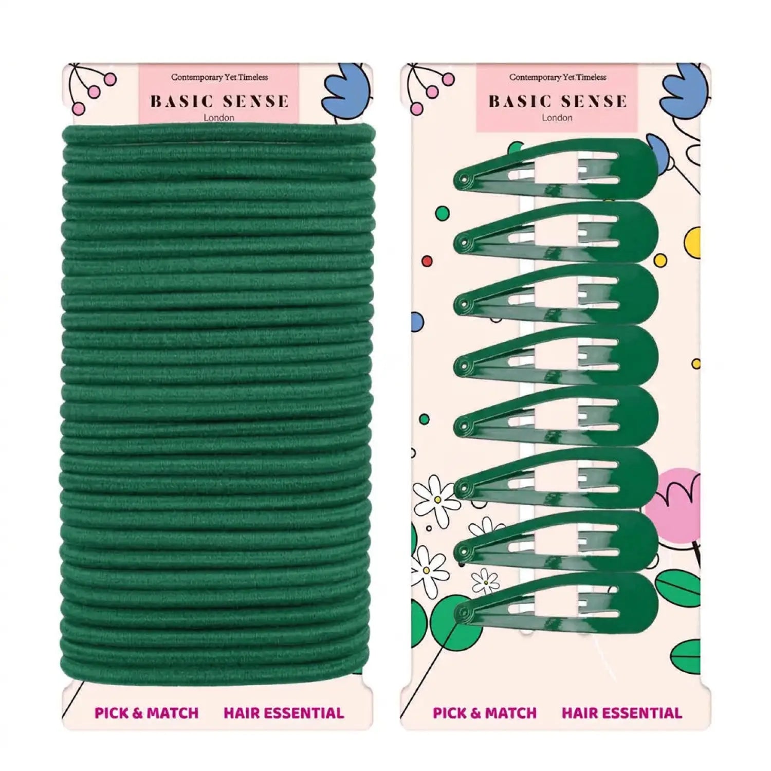 Girls’ Hair Accessories Set – Easy & Gentle Hair Ties and Clips for School - Dark Green - Hair Accessory Set