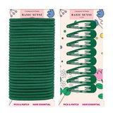 Girls’ Hair Accessories Set – Easy & Gentle Hair Ties and Clips for School - Dark Green - Hair Accessory Set