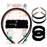 Girls Satin Hair Accessories Set – 2 Headbands & 2 Scrunchies for School Black Hair Accessory Set