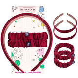 Girls Satin Hair Accessories Set – 2 Headbands & 2 Scrunchies for School Burgundy Hair Accessory Set