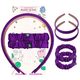 Girls Satin Hair Accessories Set – 2 Headbands & 2 Scrunchies for School Purple Hair Accessory Set
