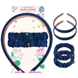 Girls Satin Hair Accessories Set – 2 Headbands & 2 Scrunchies for School Navy Hair Accessory Set