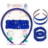 Girls Satin Hair Accessories Set – 2 Headbands & 2 Scrunchies for School Royal Blue Hair Accessory Set
