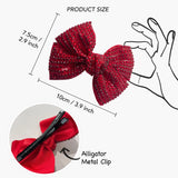 Red rhinestone ribbon alligator hair clip - Glamorous 2 pack