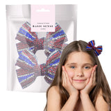 Girl holding face with hair bow bag, Glamorous Rhinestone Ribbon Alligator Hair Clips - 2 Pack.