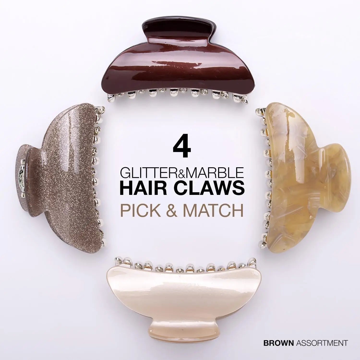Glitter and Marble Pattern Hair Claw Set with 4 colored clips