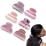 Woman with long hair wearing pink rollers - Glitter and Marble Pattern Hair Claw Set
