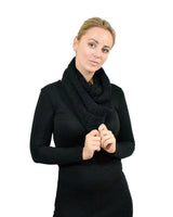 Woman in black sweater and pants wearing Glitter Knit Snood