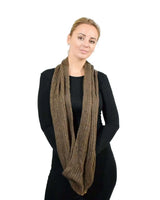 Stylish woman in brown scarf from Glitter Knit Snood product