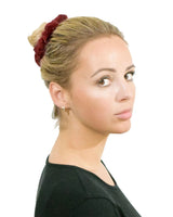 Glitter Velvet Hair Scrunchie Set: Woman with Red Flower