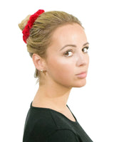 Glitter Velvet Hair Scrunchie Set: Woman with Red Flower in Her Hair