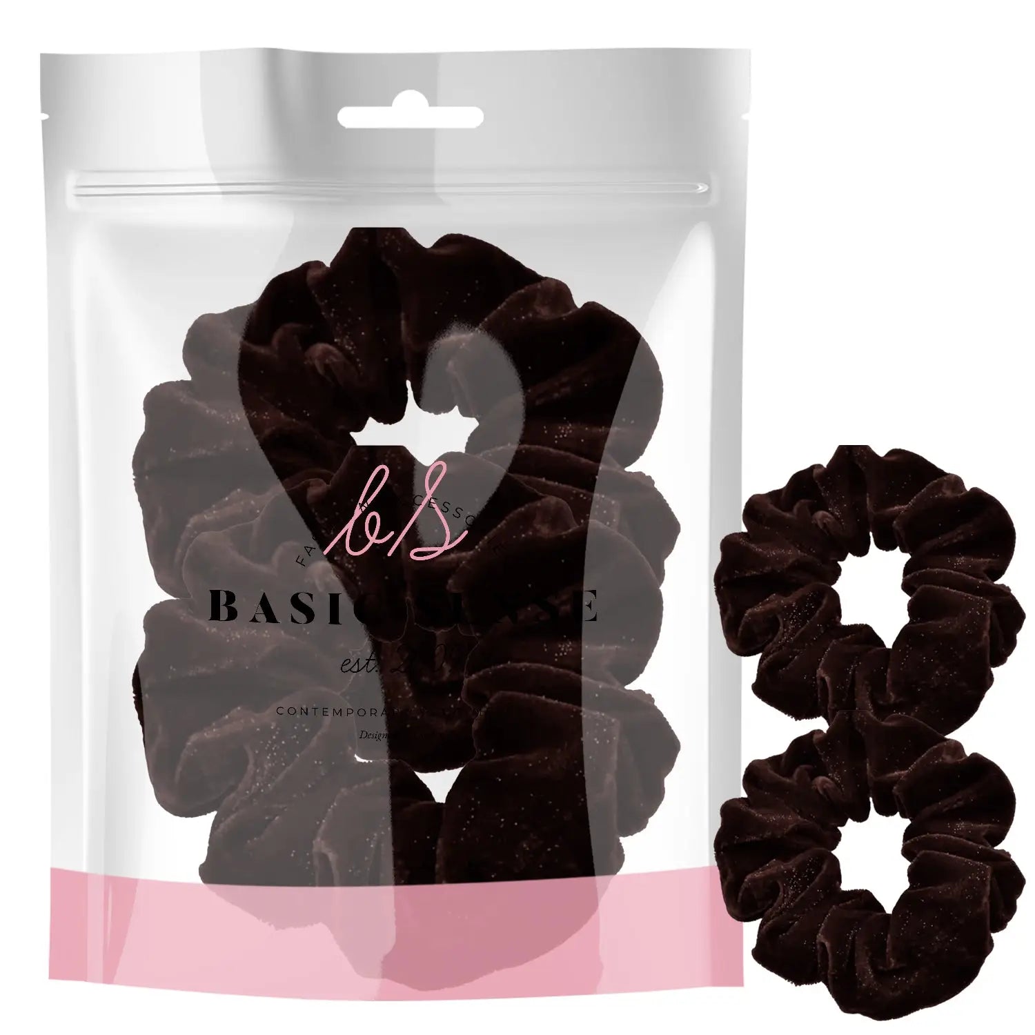 Glitter velvet hair scrunchie set with chocolate covered curls