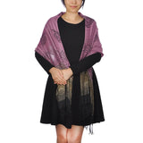 Woman in black dress and boots wearing Glittery Two-Tone Ombre Tasselled Scarf Shawl