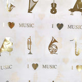 Gold foil music symbols chiffon scarf on white background