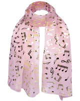 Pink scarf with gold foil music notes from Gold Foil Music Note Chiffon Group Scarf.