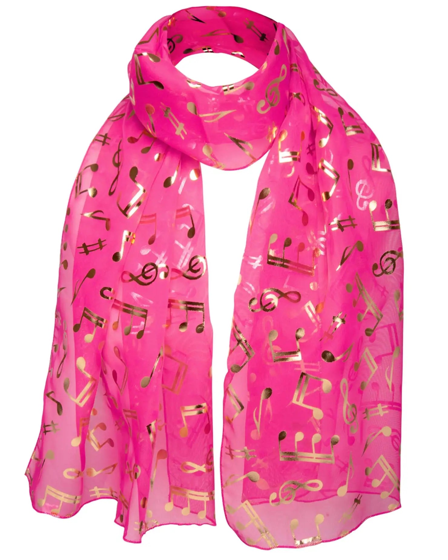 Pink chiffon scarf with gold foil music notes design