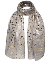 Gold Foil Music Note Chiffon Group Scarf - Gold Foil Music Note Design