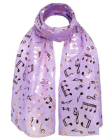 Gold Foil Music Note Chiffon Group Scarf - Purple scarf with musical notes