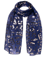 Gold foil music note chiffon scarf with musical symbols