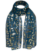 Gold Foil Music Note Chiffon Scarf with Musical Notes Pattern