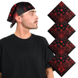 Man wearing Gothic 4PCS Skull Paisley Bandana Set with red roses