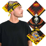 Gothic Skull Bandana Set: Man wearing fiery skull bandana.