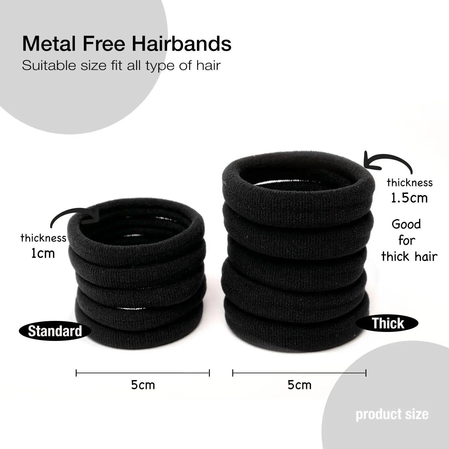 Hair Elastics Tie black hair bands with measurements for basic sense style
