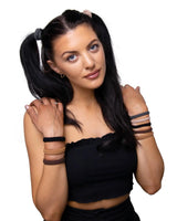 Hair Elastics Tie product featuring woman with long black hair in black top