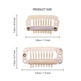 Hair Extension Snap Clips Set with two white plastic combs with white handles and metal snap clips