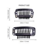 Hair Extension Snap Clips Set with Two Black Combs of Different Sizes and Measurements