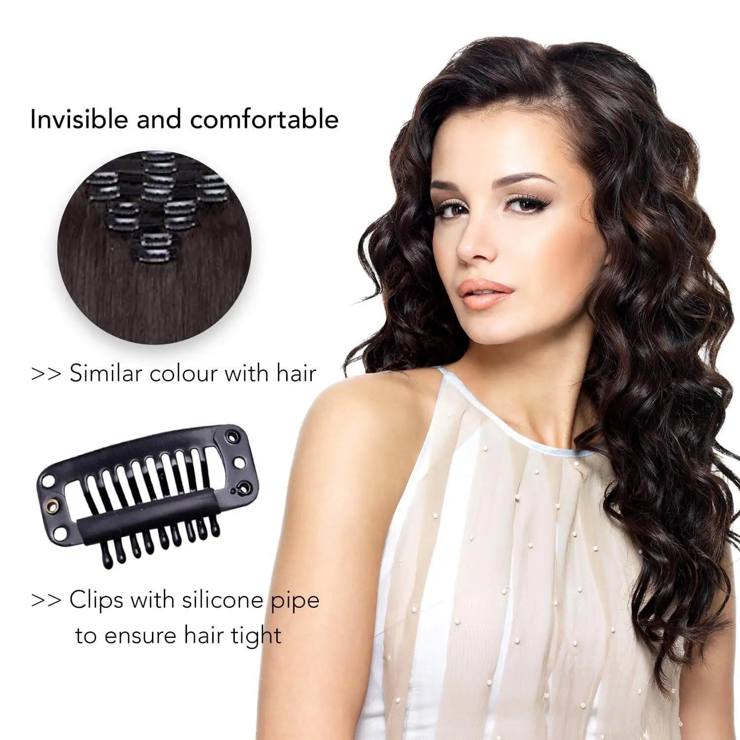Woman using metal snap clip in Hair Extension Snap Clips Set