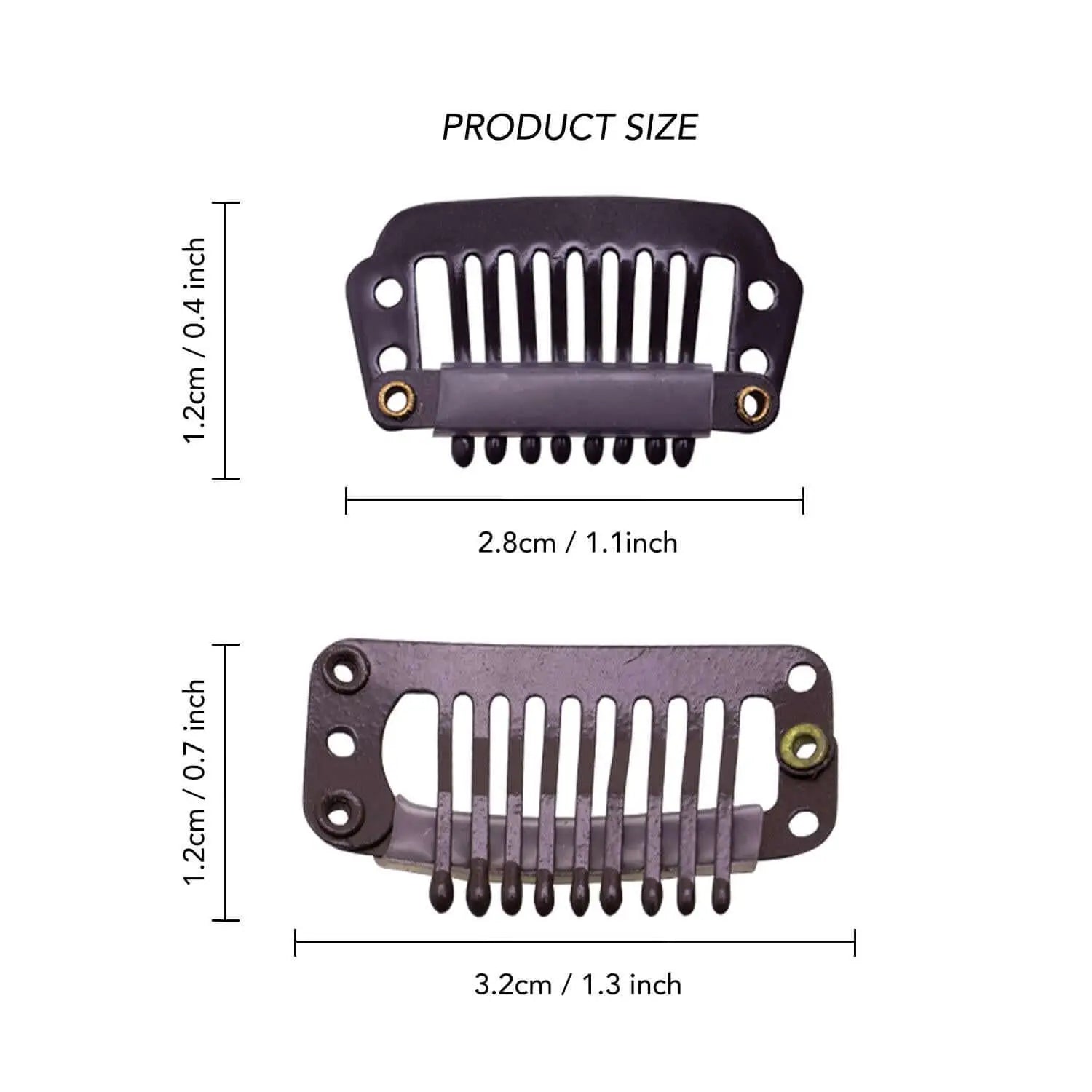 Hair Extension Snap Clips Set with two combs in various sizes and shapes