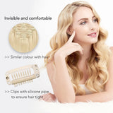Blonde woman using metal snap clips in Hair Extension Snap Clips Set