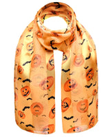 Halloween Pumpkin & Bat Silky Satin Striped Scarf - Gold - Scarves