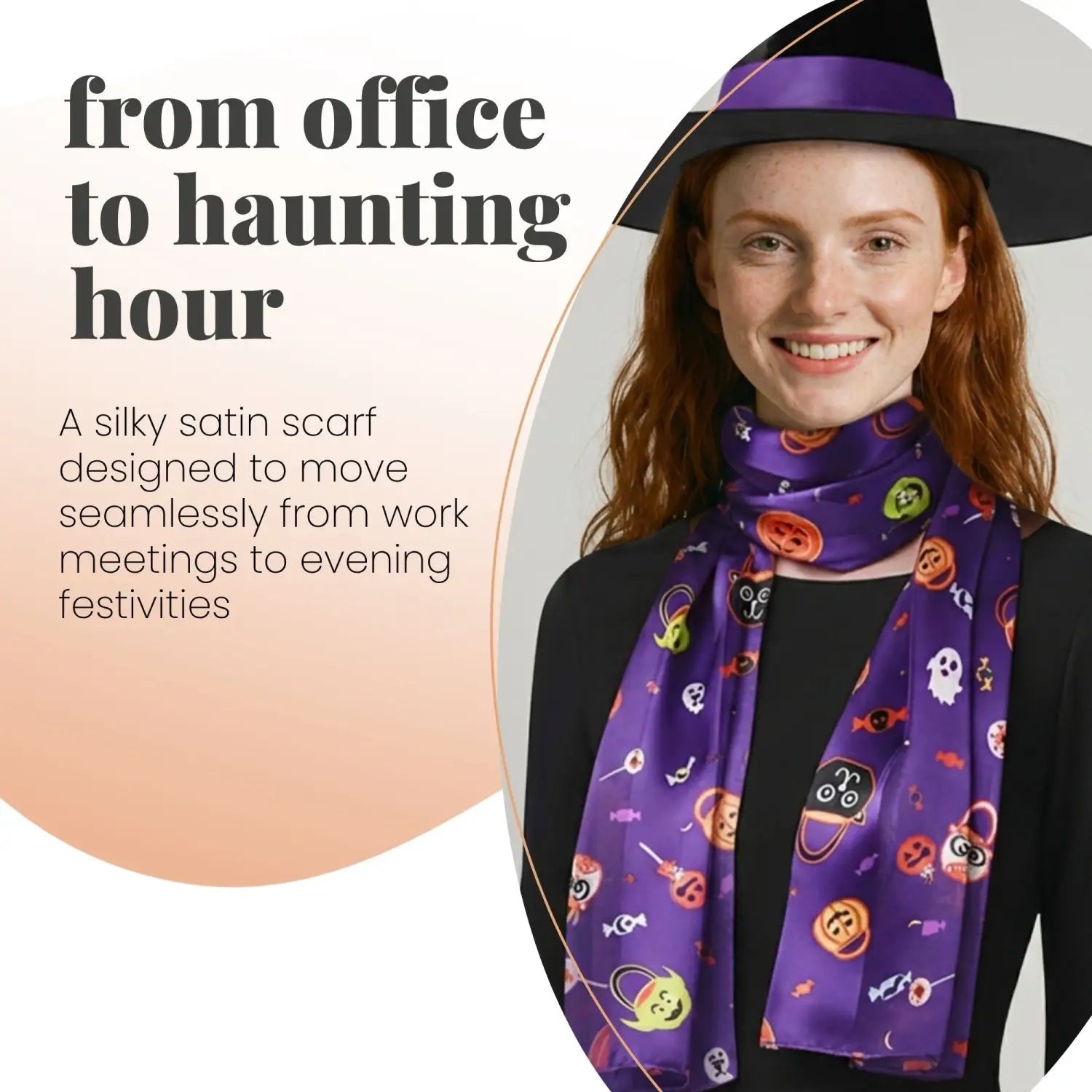 Halloween Pumpkin & Bat Silky Satin Striped Scarf - Scarves