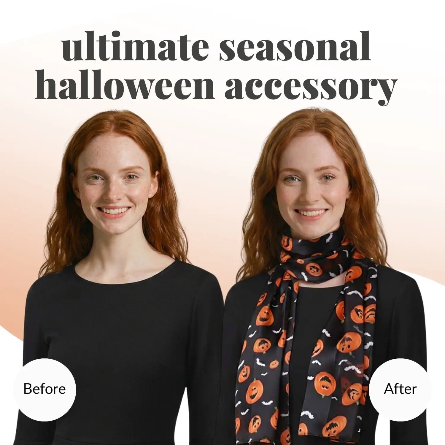 Halloween Pumpkin & Bat Silky Satin Striped Scarf - Scarves