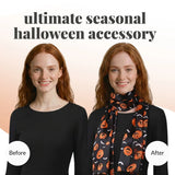Halloween Pumpkin & Bat Silky Satin Striped Scarf - Scarves