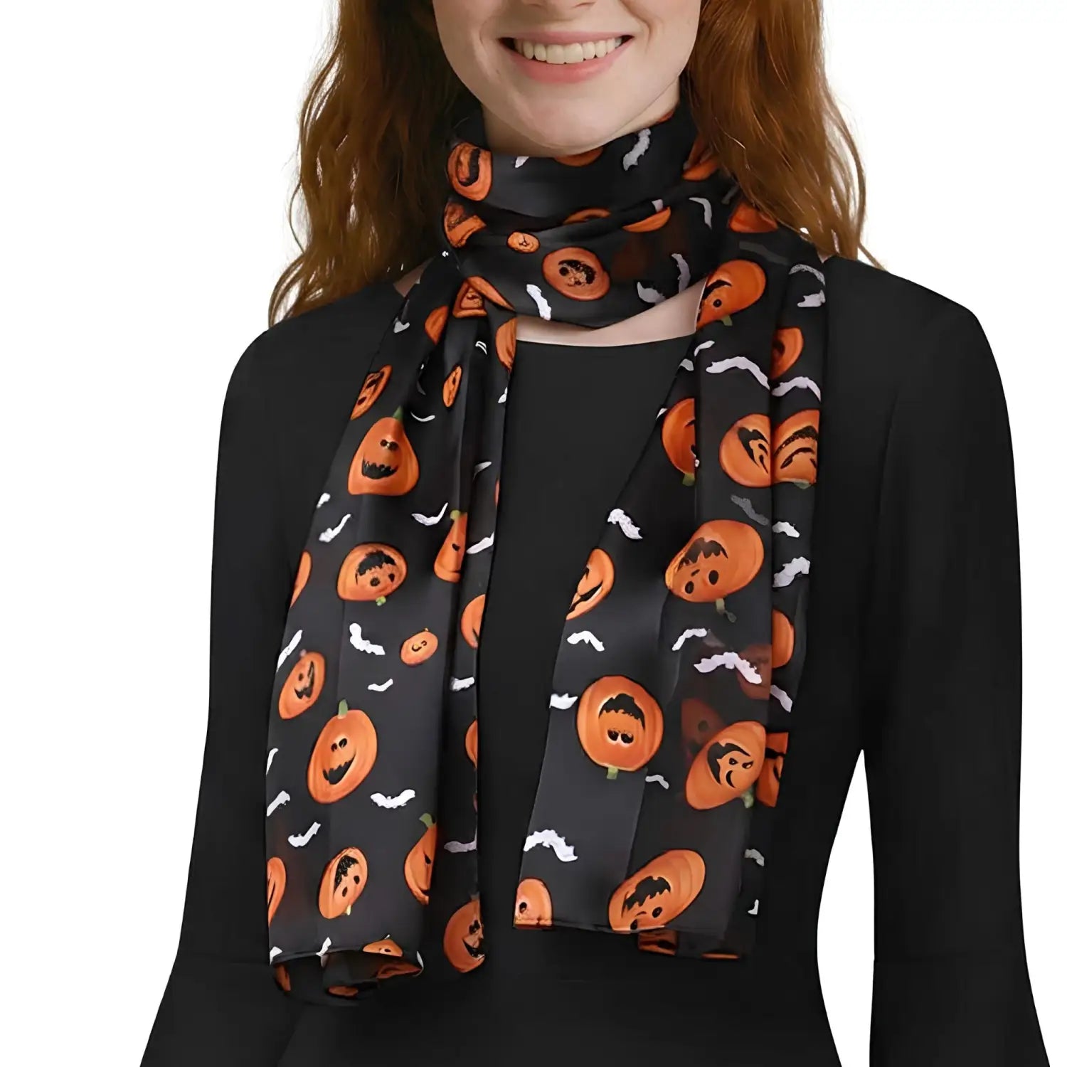 Halloween Pumpkin & Bat Silky Satin Striped Scarf - Scarves