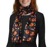 Halloween Pumpkin & Bat Silky Satin Striped Scarf - Scarves