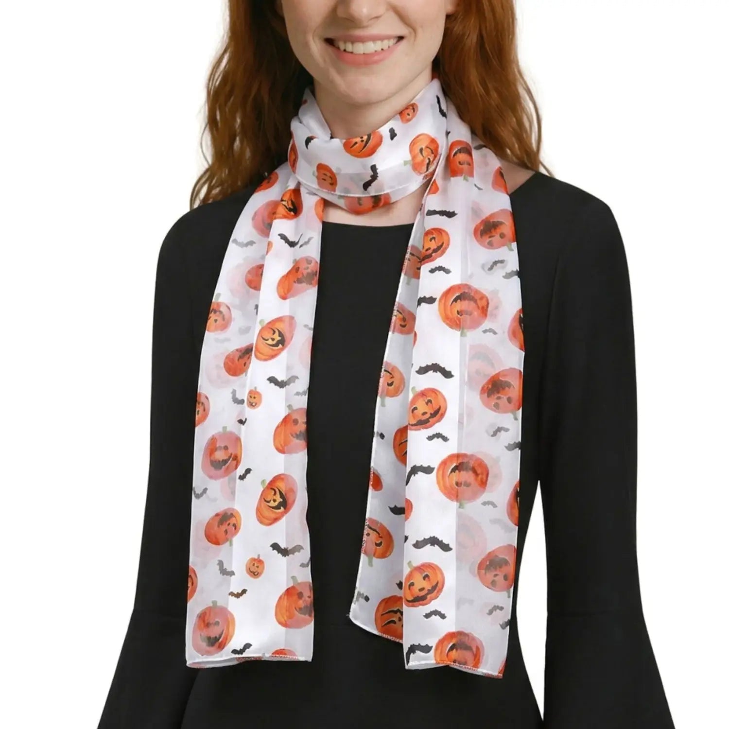 Halloween Pumpkin & Bat Silky Satin Striped Scarf - Scarves