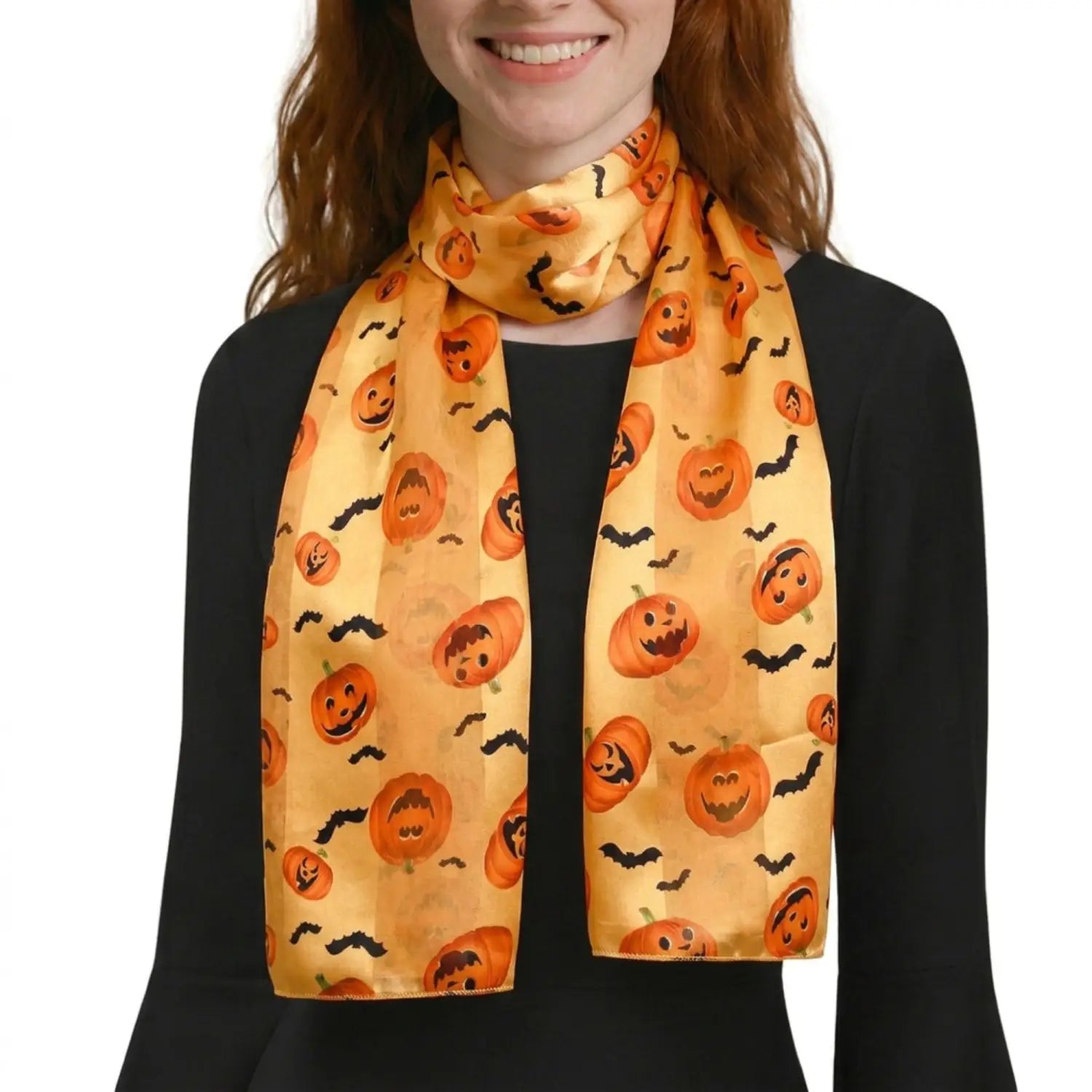 Halloween Pumpkin & Bat Silky Satin Striped Scarf - Scarves