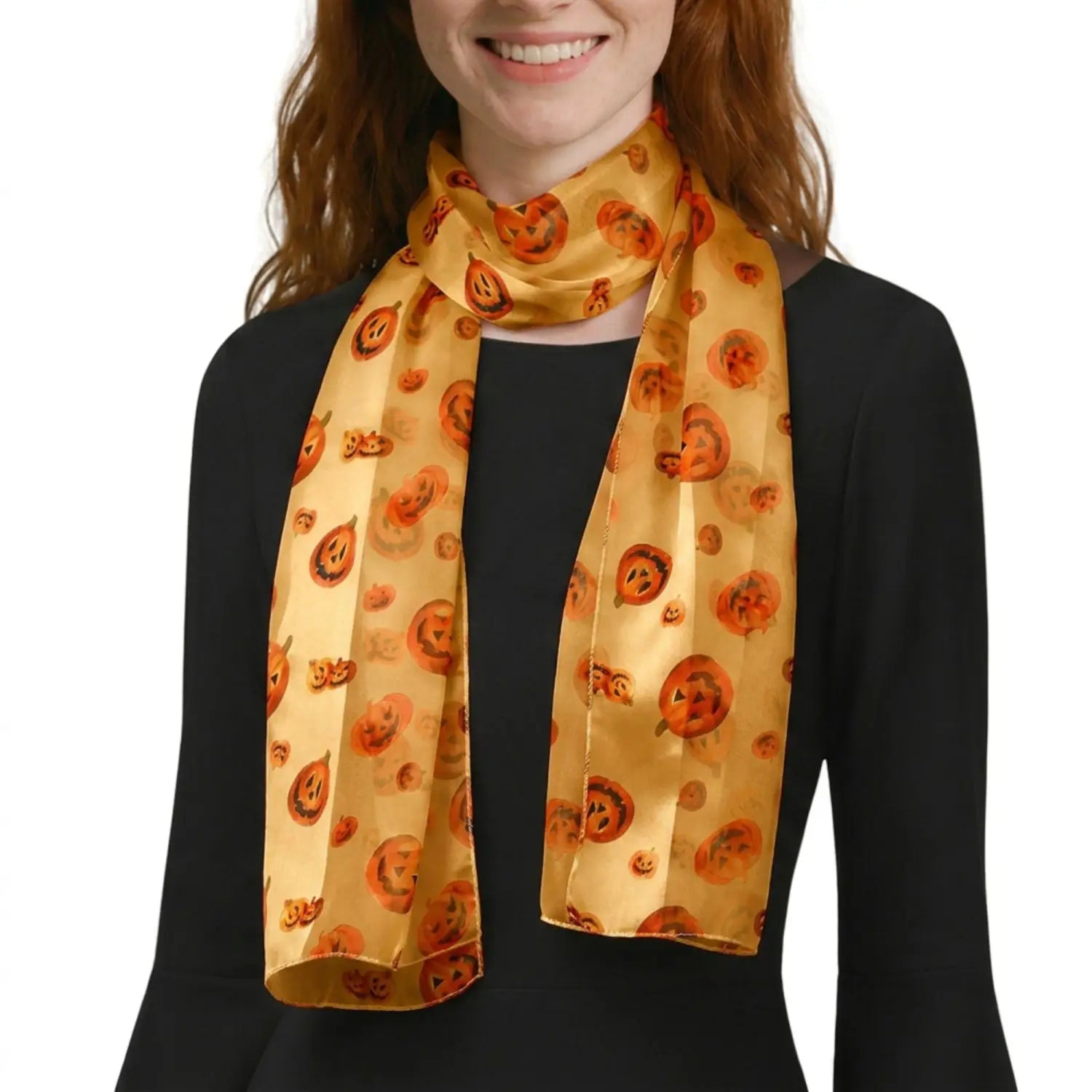 Halloween Pumpkin Silky Satin Striped Scarf - Scarves