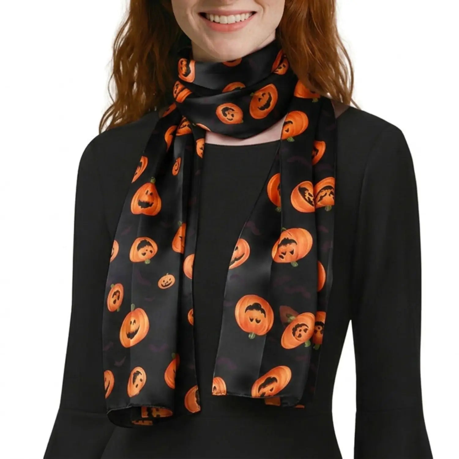 Halloween Pumpkin Silky Satin Striped Scarf - Scarves