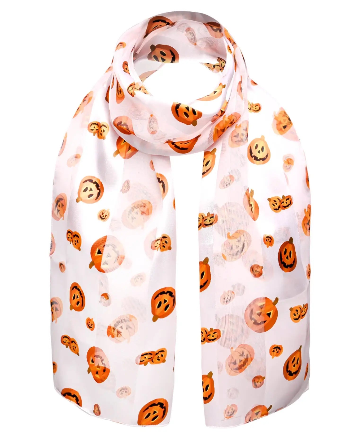 Halloween Pumpkin Silky Satin Striped Scarf - White - Scarves